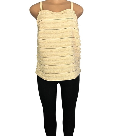 3/$30 🍂 Maeve by Anthropologie Cream Tank Top Sleeveless Fringes Back Accent - Picture 2 of 7